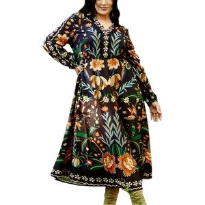 Bloomchic Bandana Print Boho Midi Shirt Dress Size 12 Dark Floral Pockets NWT